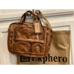 Ekphero Brown Faux‎ Leather Briefcase Messenger Bag Laptop Bag with Strap